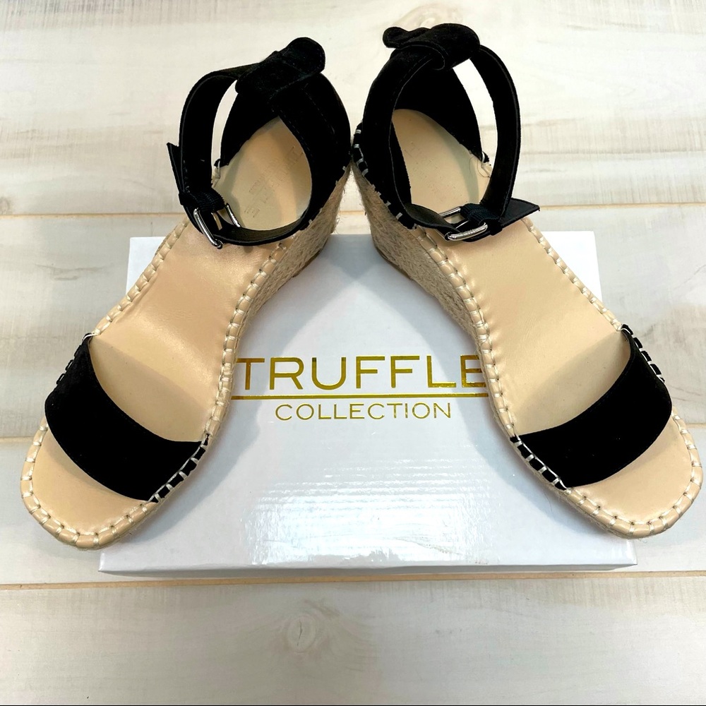 Truffle Collection NIB Vegan Black Suede Espadrille Sz 40 Ankle Strap